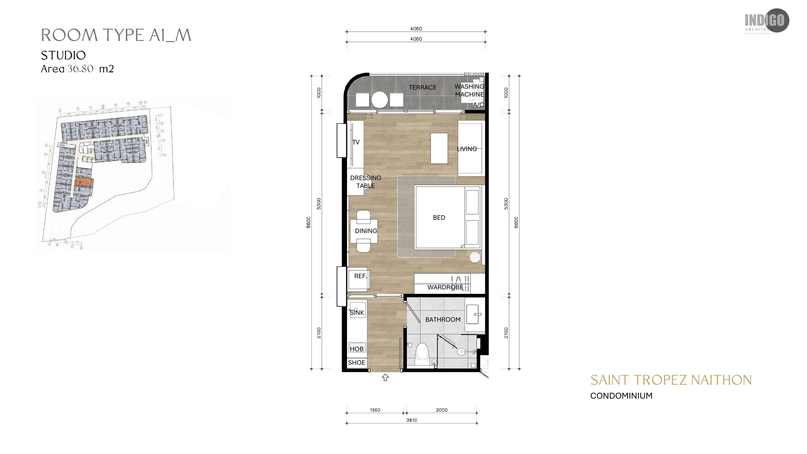 Планировка: студия тип A1_M, 36,80 м²