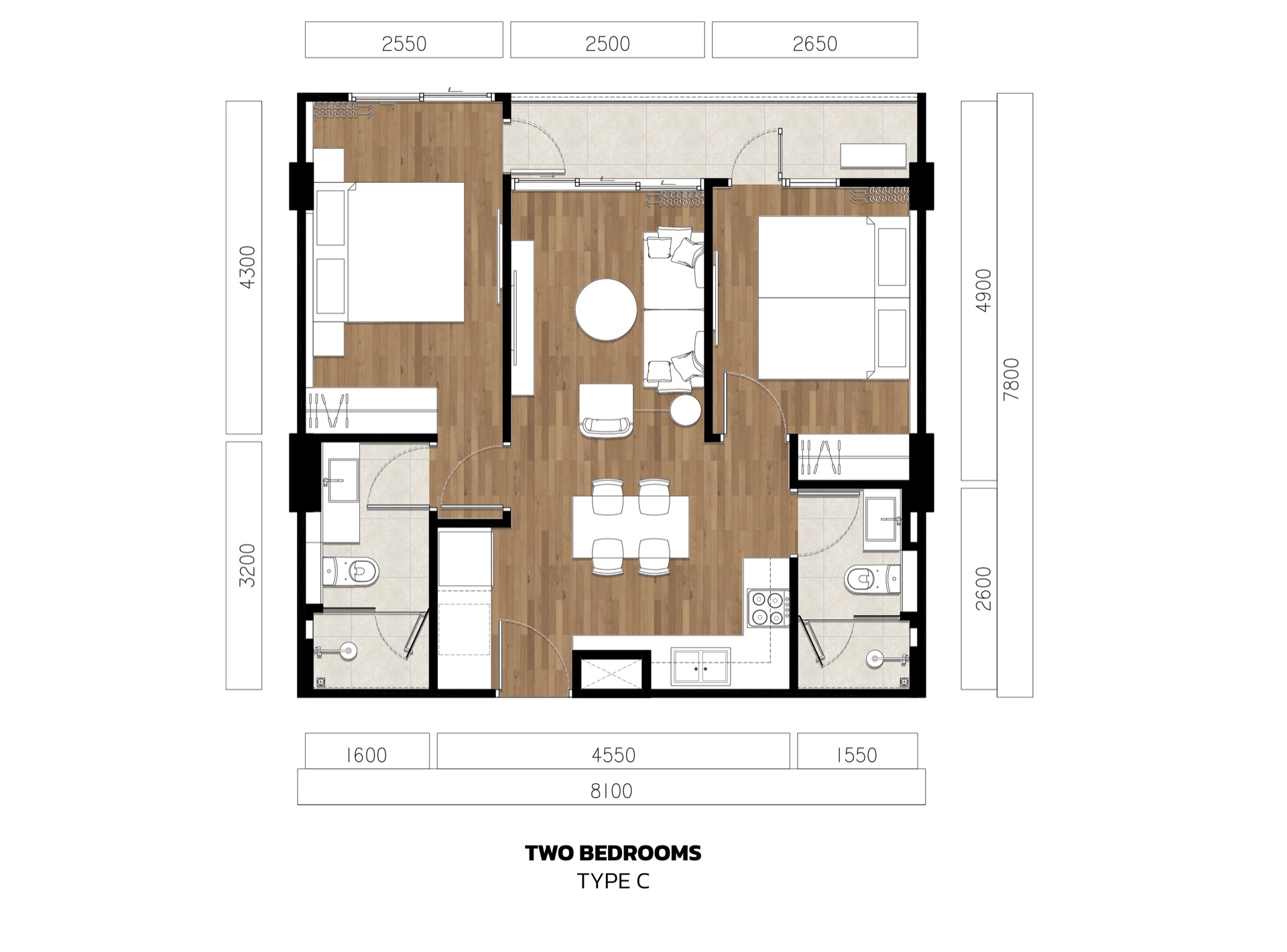 C (TWO BEDROOMS) (MIRROR)
